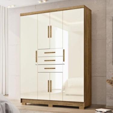 Imagem de Guarda Roupa Pequeno Taurus 6 Portas 3 Gavetas Nature e Champanhe - Vi