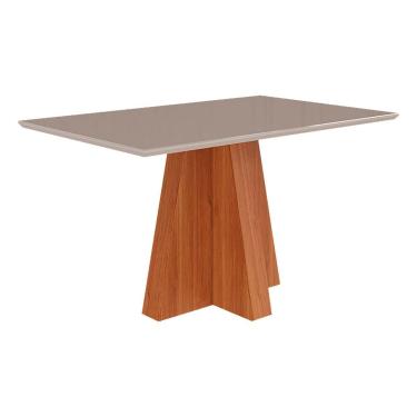 Imagem de Mesa de Sala Jantar Patricia c/ Tampo Madeirado c/ Vidro 130X80cm Cinamomo/Off White - Cimol
