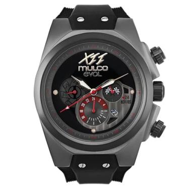 Imagem de MULCO Relógio masculino Kripton de aço inoxidável com pulseira de silicone, movimento cronógrafo de quartzo, mostrador analógico premium, resistente à água, Evol Reloaded (preto/preto)