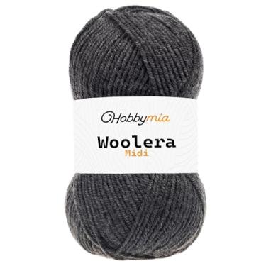Imagem de HobbyMia Fio de lã midi Woolera - 100 g / 186 jardas - (4) peso penteado - 75% acrílico, 25% lã (antracite, 1 novelo)
