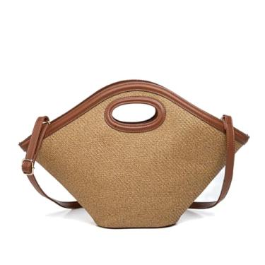 Imagem de Chageempb Bolsa grande de palha feminina designer bolsa de praia de verão bolsa de férias de tecido, Marrom