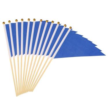 Imagem de PATIKIL Mini bandeiras de flâmula de 20 x 7 cm, 12 peças de mastro de madeira pequeno portátil em branco bandeira sólida no bastão para fazer você mesmo grafite aniversário carnaval celebração
