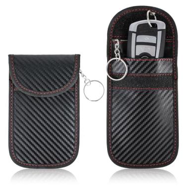 Imagem de Pacote com 2 protetores de chave Faraday Bags, 8 x 12 cm, bloqueio de sinal RFID para carro, Faraday Cage, bolsa antifurto de segurança de fibra de carbono, bloqueador de capa anti-hacking