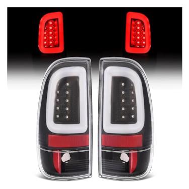 Imagem de KUAFU Par de luzes traseiras de LED compatível com Ford F150 1999-2007 F250 F350 F450 F550 Super Duty Substituição para F85Z13404CA F85Z13405CA Tubo de LED barra traseira de freio preto e lente