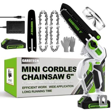 Imagem de Gardtech Mini motosserra sem fio de 15 cm – Motosserra elétrica portátil sem fio, motosserra portátil pequena com trava de segurança de 2 lados [compatível com Southpaws] para corte de madeira, poda