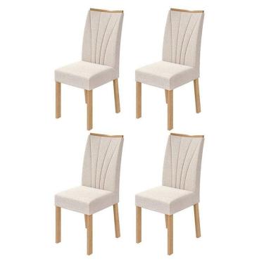 Imagem de Cadeira Para Mesa De Jantar Apogeu Kit 04 Peças Linho Rinzai Bege Amêndoa Clean – Lopas