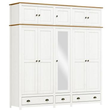 Imagem de Guarda Roupa Casal Topázio 10 Portas e 3 Gavetas com Espelho - Finestra Móveis Branco/Freijó