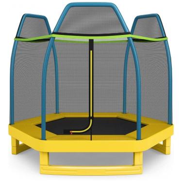 Imagem de Trampolim DIÁRIO para crianças, trampolins recreativos de 7 pés, trampolim com compartimento de segurança de rede, mini trampolim interno