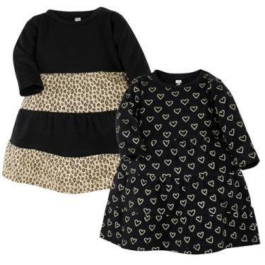 Imagem de Luvable Friends Hudson Baby, vestidos de manga comprida, pacote com 2, Coração leopardo, 3-6 Meses