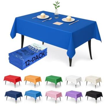 Imagem de Craft And Party Pacote com 12 toalhas de mesa de plástico azul royal – Capas de mesa descartáveis de 137 x 272 cm para mesas retangulares, resistentes e à prova d'água para festas, eventos, banquetes