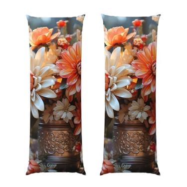 Imagem de Capa de travesseiro corporal com zíper oculto, fronha longa de microfibra macia e respirável para travesseiro corporal, capas de travesseiro de flores laranjas para dormir, presente de cama, capa de