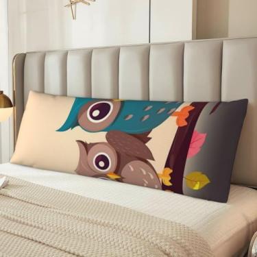 Imagem de Capa de travesseiro corporal de corujas fofas de microfibra ultramacia fronha longa respirável e sedosa com zíper decorativa para cama para adultos, 50 x 137 cm