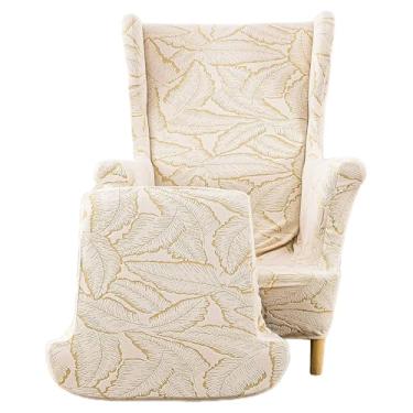 Imagem de Capas de cadeira Wingback, 2 peças de capa protetora de poltrona de resiliência lavável, estampada, para sala de estar e quarto (bege)