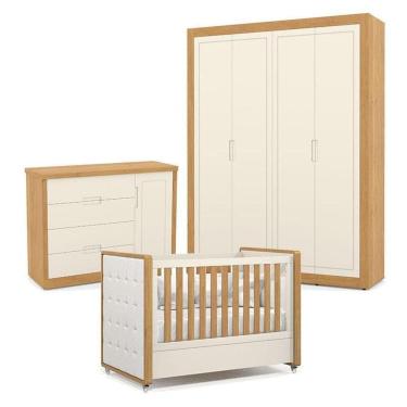 Imagem de Quarto De Bebe 4 Portas Tutto New Freijó Off White Com Capitonê New Boucle - Matic