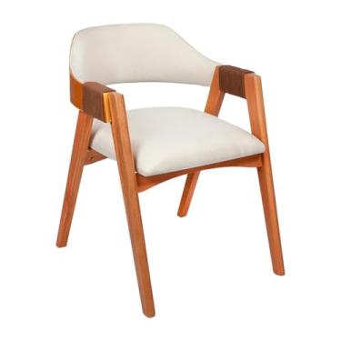 Imagem de Cadeira de Jantar Com Encosto Curvo Base em Madeira Maciça Detalhe no Braço em Corda Nautica - Emily (Linho Cru Off White)