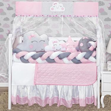 Imagem de Kit Berço Com Duas Laterais Formato Nuvem 12 Peças Rosa