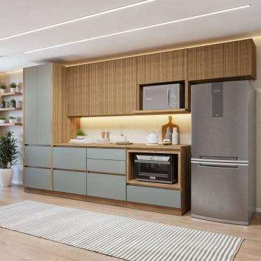 Imagem de Cozinha Completa Modulada 6 Peças 7 Portas 7 Gavetas com Rodapé Norten Marrom/Verde