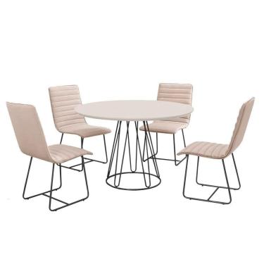 Imagem de Sala De Jantar 1,00M Base Preta Com 04 Cadeiras Off White
