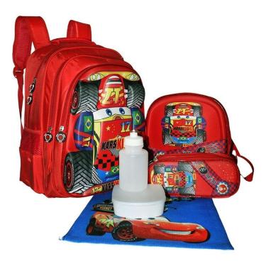 Imagem de Kit Mochila Carros 3D Meninos Infantil Lancheira Costas Esto