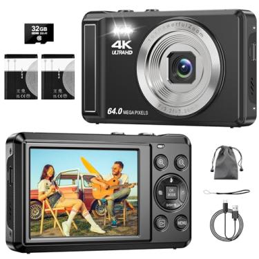 Imagem de Câmera Digital 4K 64MP, Zoom 16X, Foco Automático,Tela IPS de 2.8 Polegadas para fotografia, Flash, Cartão SD de 32GB, Câmera Compacta,para Crianças e Adolescentes, Câmera Fotográfica para Vlog
