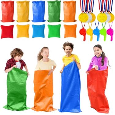 Imagem de Conjunto de sacos de corrida otato com medalhas de apitos, sacos de salto, pujos, prêmios, apitos para crianças e adultos, jogos de carnaval ao ar livre, festa de aniversário, atividades de dia de