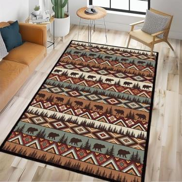 Imagem de Tapete rústico para área de vida selvagem 7,5 x 12,7 cm, lavável para quarto, urso, alce, cervo, campo, fazenda, antiderrapante, tapete pequeno para entrada, sala de estar, lavanderia, escritório