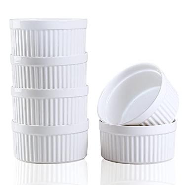 Imagem de YAZYLIFE Ramekins 227 g, ramequins para creme brulee e suflê de cozimento, tigelas de ramekin seguras para forno de porcelana, copos de pudim, conjunto de 6, branco (227 g)