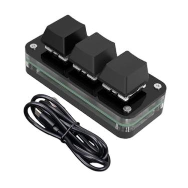 Imagem de Generic Mini teclado mecânico para jogos com 3 teclas, profissional, cantos arredondados, prático, aparência suave, teclado para jogos portátil, Conjunto Necessário Preto