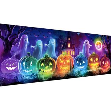 Imagem de Zariocy Kits de arte de diamante grande 5D para adultos abóbora brilhante, arte de pintura de diamante redondo Halloween broca completa cristal bordado pinturas artísticas artesanato para decoração de