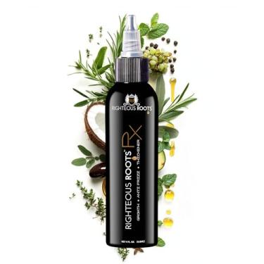 Imagem de Righteous Roots Óleo de cabelo Rx para crescimento do cabelo, antifrizz e espessante, melhor para cabelos cacheados e ondulados naturais e barbas. 118 ml (anteriormente conhecido como Hair RX)