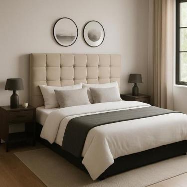 Imagem de Cabeceira Cama Box Solteiro 90 cm Alana em Suede Com Frame - Tatite De