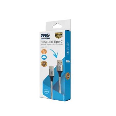 Imagem de Cabo Carregador Usb Type C 1,5m 3.0a Nylon Causb-150c Cinza Proeletronic