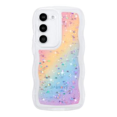 Imagem de ZTOFERA Capa para Samsung Galaxy S23 5G de 6,1 polegadas, linda capa ondulada encaracolada com estrela arco-íris com glitter, capa protetora de telefone TPU macio e brilhante transparente à prova de