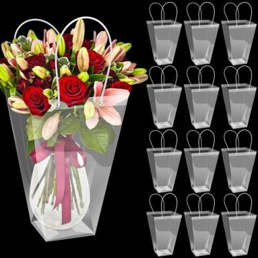 Imagem de Bolsas florais Yexiya Clear Flower Bouquet, 12 peças com alça