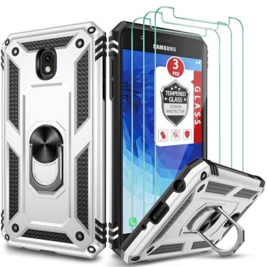 Imagem de Capa para Galaxy J7 2018/J7 V/J7 Star/J7 Refine 2018, com [3X protetor de tela de vidro temperado], suporte de anel integrado e suporte magnético para carro à prova de choque à prova de quedas para