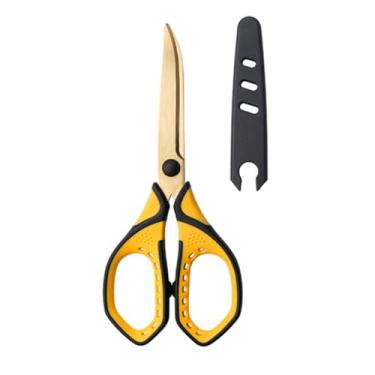 Imagem de Gkofiey Tesoura Antiaderente De Titânio Colorida Com Capa/Tampa, Afiada Para Costura Tecidos, Artesanato Escritório, Cortador Materiais Escolares Domésticos (Amarelo E Dourado)