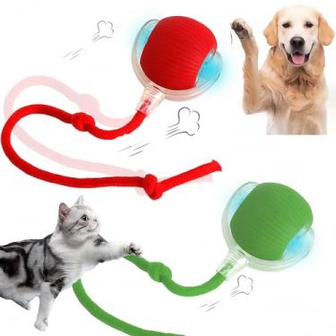 Imagem de JinRui-T 2 bolas de rolamento ativas com cauda para cães, Chewie Rollie Pet Smart Chase Ball, brinquedo inteligente interativo para gatos PetBall