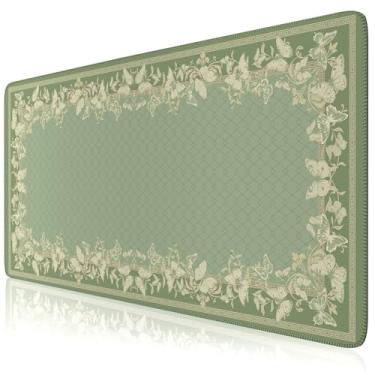 Imagem de HAOCOO Tapete de mesa verde claro, tapete de mesa para mesa com costura de borda, tapete de mouse antiderrapante grande, tapete de teclado bonito para jogos, escritório feminino