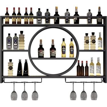 Imagem de Estante De Exposição De Vinho Moderna Para Armário, Adega De Vinho Moderna Montada Na Parede, Estante De Vinho De Bar, Suporte De Taça De Vinho Pendurado Em Metal, Est, Black, 140x15x80cm