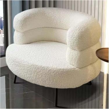 Imagem de Cadeira De Acento Moderna Branca Com Tecido Sherpa, Encosto Curvado, Sofá Preguiçoso E Fofinho Para Sala De Estar, Quarto, Salão, Escritório - Sofá De Leitura Confortável, Beige White
