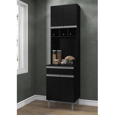 Imagem de Paneleiro Torre Quente Andréia 60cm Com 4 Portas 1 Gaveta Preto Fosco 