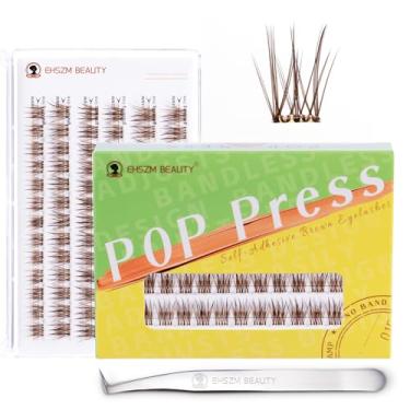 Imagem de Conjuntos de cílios autoadesivos marrons - EHSZM BEAUTY POP-PRESS sem cola | Faixa transparente invisível, tom quente para maquiagem diária/festa 3s fácil de aplicar, retenção 24H, mistura natural