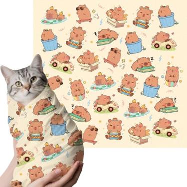 Imagem de Envoltório para gatos para cortar unhas, tecido para cuidados com gatos com tema capivara, anti-arranhões, multifuncional autoadesivo para gatos envoltório burrito, ferramenta para limpeza de orelhas
