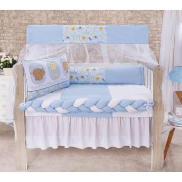 Imagem de Kit enxoval para berço americano modelo meia trança safari azul - MEDI