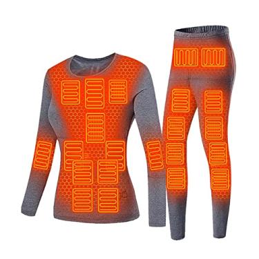Imagem de Conjunto De Roupas íntimas Aquecidas Elétricas De Inverno Roupas De Motocicleta Femininas De Lã Térmica Tops Calças De Aquecimento De Esqui Terno Corporal, Grey, XL(Bust:92cm)