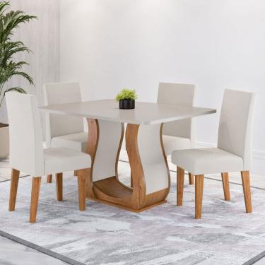 Imagem de Mesa de Jantar 4 Lugares Amarena Marrom/Blonde/Veludo Pastel - Viero Móveis