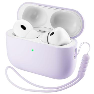 Imagem de ORNARTO Capa compatível com AirPods Pro 3 2025, capa protetora completa de silicone híbrido para AirPods Pro 3ª geração, capa frontal visível de LED - lilás pastel