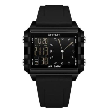 Imagem de Relógio Analógico Digital 6273 Luminoso À Prova Da Água Sanda Preto