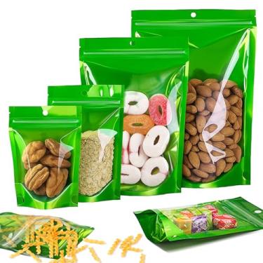 Imagem de Pacote com 100 sacos à prova de cheiro, sacos Mylar resseláveis com janela transparente, embalagem de pé de 19 x 29 cm, bolsas Ziplock para armazenamento de alimentos, amostras, lanches, bolsa de