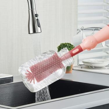 Imagem de Escova de mamadeira 3 em 1 para limpar mamadeiras, mamilos e canudos, limpador de mamadeira ideal para uso doméstico e em viagens (vermelho)